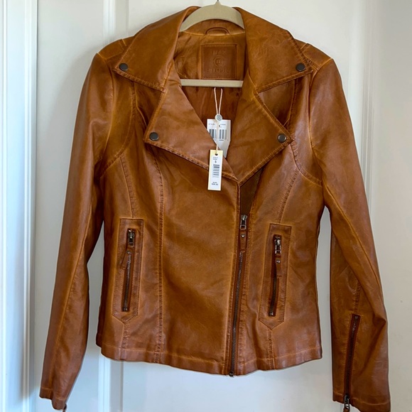 Max Studio Jackets & Blazers - NWT MAX STUDIO Cognac Faux Leather Moto Jacket (S)